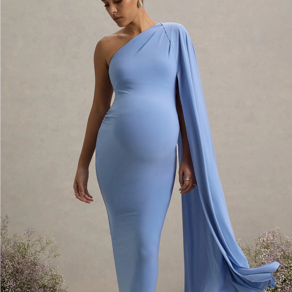 Club L London One-Shoulder Powder Blue Dress Maternity